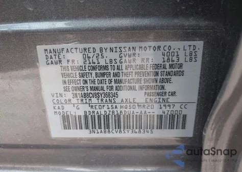 2025 Nissan Sentra Sv z USA, uszkodzony, nr VIN 3N1AB8CV8SY368345